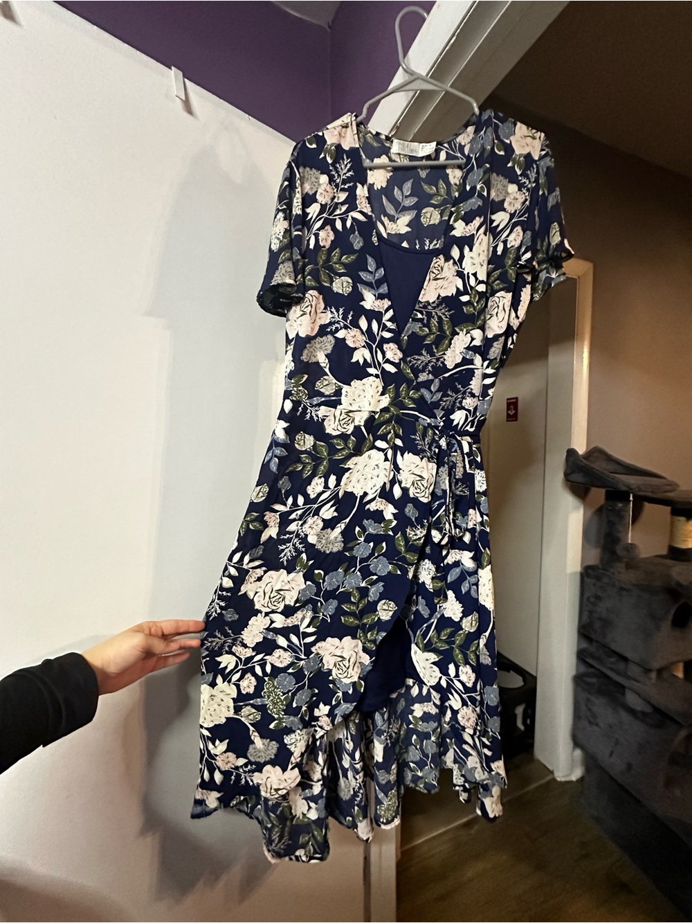 Time and Tru Navy Floral Wrap Dress with Tie Waist